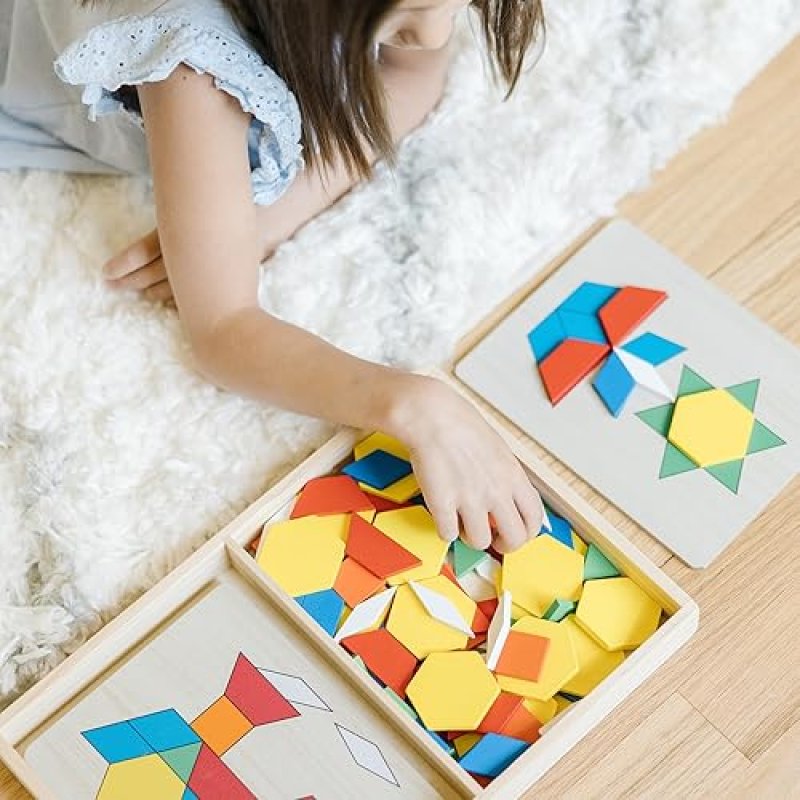 MELISSA DOUG PATTERN BLOCKS AND BOARDS - 120 SOLID WOOD SHAPES WITH 5 DOUBLE-SIDED PANELS