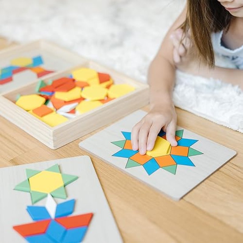 MELISSA DOUG PATTERN BLOCKS AND BOARDS - 120 SOLID WOOD SHAPES WITH 5 DOUBLE-SIDED PANELS