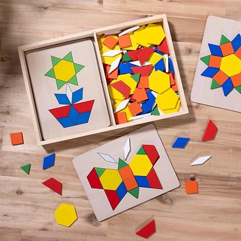 MELISSA DOUG PATTERN BLOCKS AND BOARDS - 120 SOLID WOOD SHAPES WITH 5 DOUBLE-SIDED PANELS