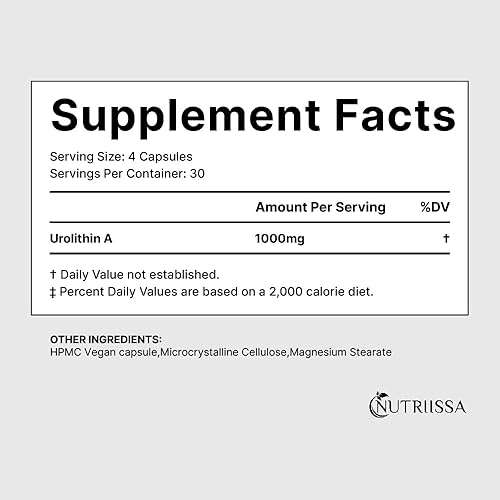 NUTRIISSA UROLITHIN A 1000MG CAPSULES MUSCLE STRENGTH CELLULAR REJUVENATION, VEGAN, 120CT