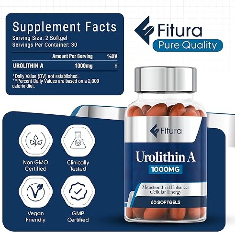 FITURA UROLITHIN A 1000MG SOFTGELS - BOOST MUSCLE STRENGTH, CELLULAR ENERGY MITOCHONDRIAL HEALTH