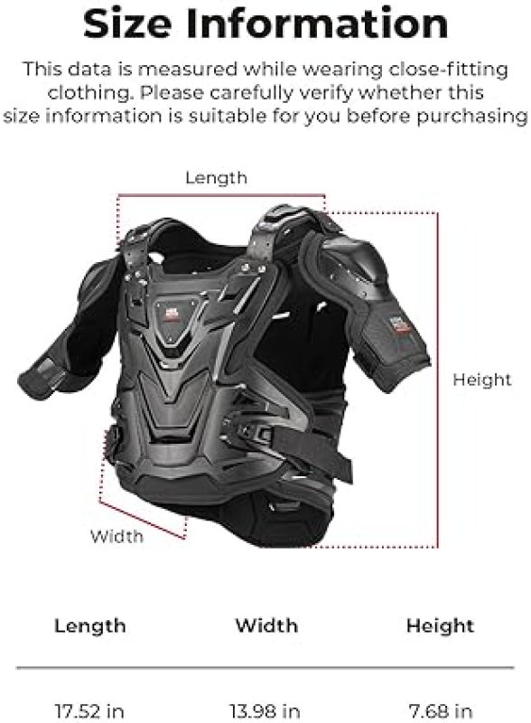KEMIMOTO MENS MOTORCYCLE CHEST PROTECTOR - DIRT BIKE PROTECTIVE GEAR FOR OUTDOOR RIDING
