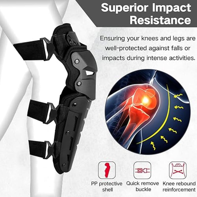 GUTE ADJUSTABLE KNEE PADS WITH LONG LEG SLEEVE, NONSLIP CRASHPROOF SHIN GUARDS FOR MTB MOTORCYCLE 1