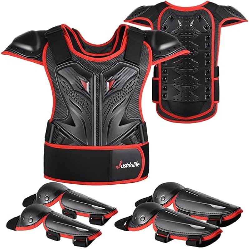 JUSTDOLIFE KIDS DIRT BIKE GEAR 5PCS MOTOCROSS ARMOR SET WITH CHEST, ELBOW KNEE PADS