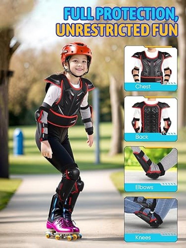 JUSTDOLIFE KIDS DIRT BIKE GEAR 5PCS MOTOCROSS ARMOR SET WITH CHEST, ELBOW KNEE PADS