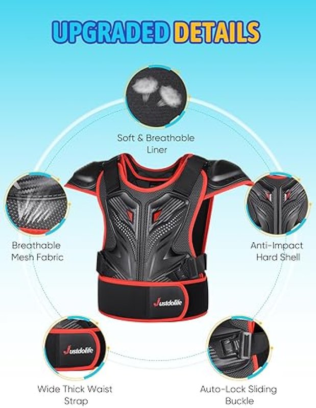 JUSTDOLIFE KIDS DIRT BIKE GEAR 5PCS MOTOCROSS ARMOR SET WITH CHEST, ELBOW KNEE PADS