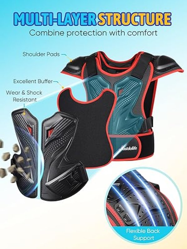 JUSTDOLIFE KIDS DIRT BIKE GEAR 5PCS MOTOCROSS ARMOR SET WITH CHEST, ELBOW KNEE PADS