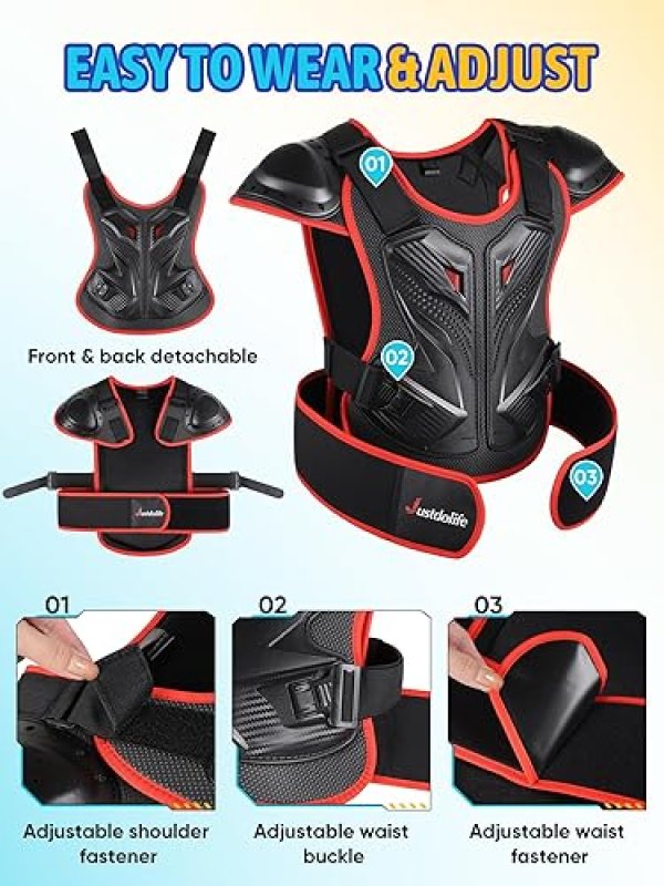 JUSTDOLIFE KIDS DIRT BIKE GEAR 5PCS MOTOCROSS ARMOR SET WITH CHEST, ELBOW KNEE PADS