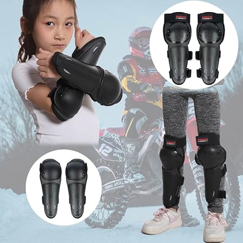 BOSHIJIE REOMOTO KIDS DIRT BIKE ELBOW KNEE PADS - ADJUSTABLE MOTOCROSS PROTECTION FOR MTB ATV SKATE