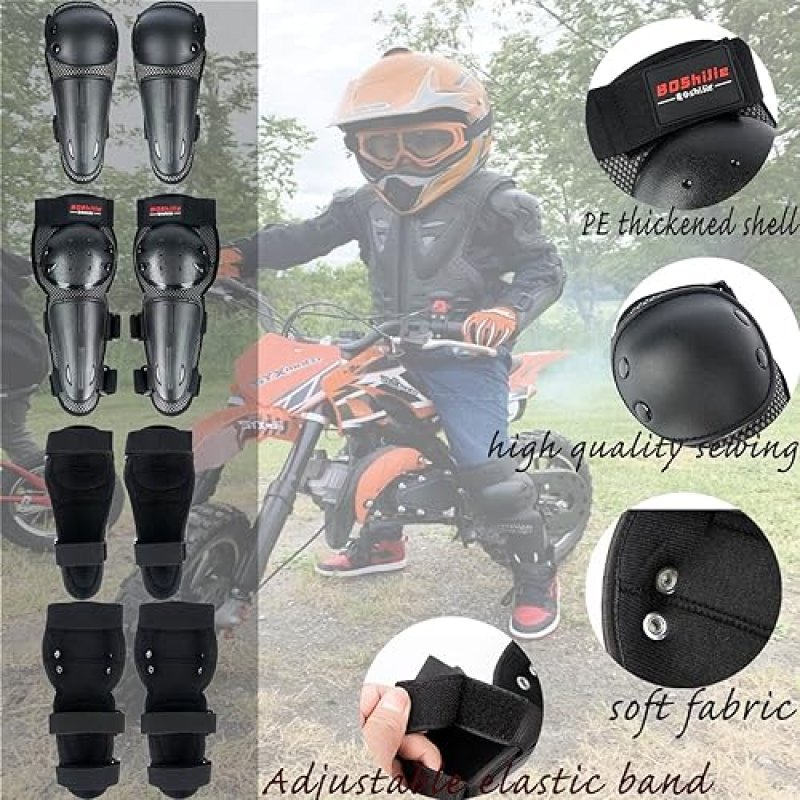 BOSHIJIE REOMOTO KIDS DIRT BIKE ELBOW KNEE PADS - ADJUSTABLE MOTOCROSS PROTECTION FOR MTB ATV SKATE