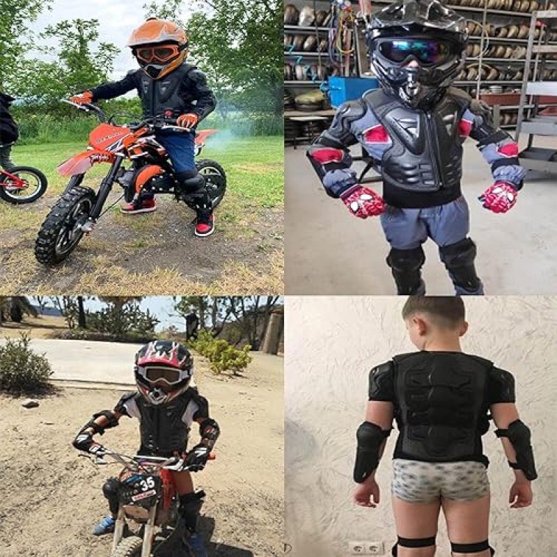 BOSHIJIE REOMOTO KIDS DIRT BIKE ELBOW KNEE PADS - ADJUSTABLE MOTOCROSS PROTECTION FOR MTB ATV SKATE