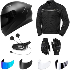 GDM MOTORCYCLE PROTECTIVE GEAR STARTER PACK HELMET, JACKET, GLOVES, SHIELDS BLUETOOTH INTERCOM