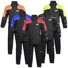 HWK WATERPROOF MOTORCYCLE RAIN SUIT HI-VIS ORANGE REFLECTIVE JACKET PANTS, 2XL, ALL-SEASON