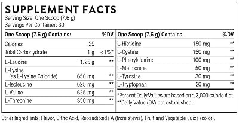 THORNE AMINO COMPLEX EAA BCAA POWDER BERRY LEAN MUSCLE ENERGY BOOST, 30 SERVINGS