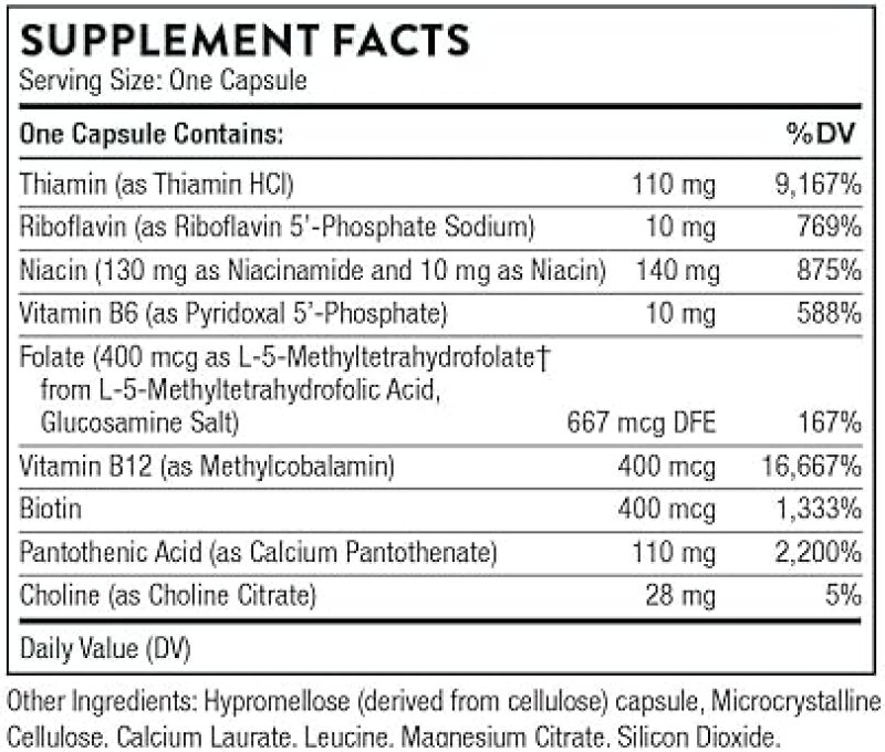 THORNE BASIC B-COMPLEX WITH CHOLINE - SUPPORTS ENERGY, BRAIN RBC HEALTH - 60 CAPSULES