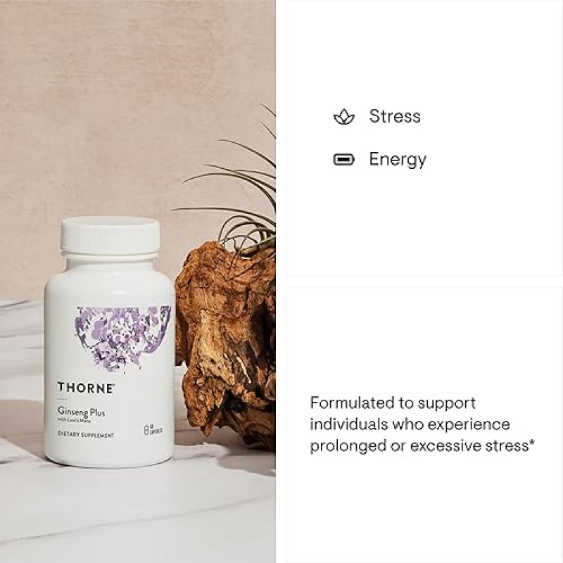 THORNE GINSENG PLUS CAPSULES FOCUS, MEMORY STRESS SUPPORT WITH KOREAN RED GINSENG LIONS MANE