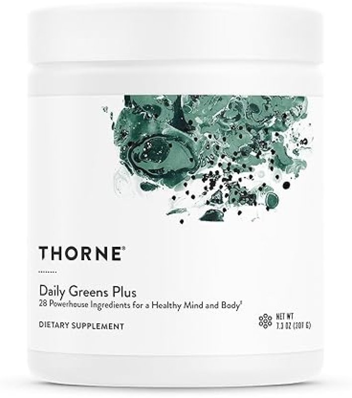 THORNE DAILY GREENS PLUS POWDER MATCHA, SPIRULINA, MORINGA ADAPTOGENS, MINT FLAVOR, 30 SERVINGS