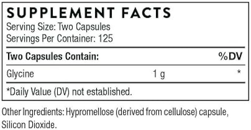 THORNE GLYCINE CAPSULES AMINO ACID FOR RELAXATION, DETOX MUSCLE SUPPORT 250 COUNT