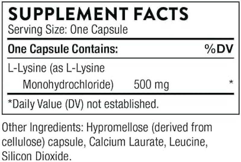 THORNE LYSINE 500MG CAPSULES ESSENTIAL AMINO ACID FOR SKIN, ENERGY IMMUNE SUPPORT, 60CT