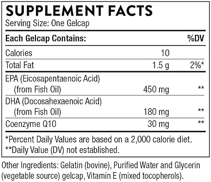 THORNE OMEGA-3 WITH COQ10 - EPA DHA SUPPLEMENT - 90 GELCAPS FOR HEART BRAIN HEALTH