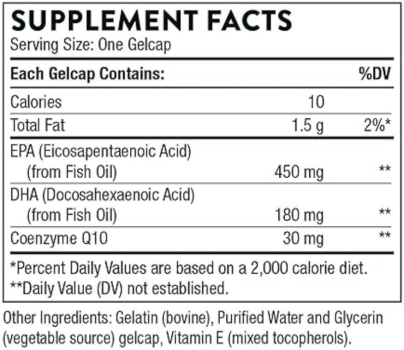 THORNE OMEGA-3 WITH COQ10 - EPA DHA SUPPLEMENT - 90 GELCAPS FOR HEART BRAIN HEALTH