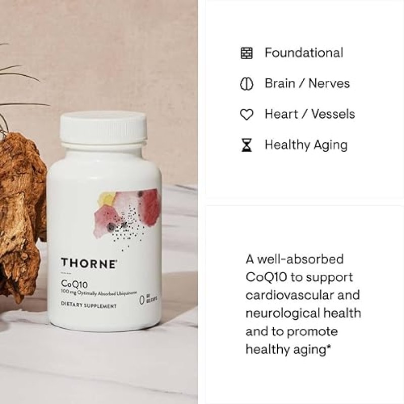 THORNE COQ10 100MG UBIQUINONE - HEART BRAIN SUPPORT, GLUTEN-FREE, 60 GELCAPS