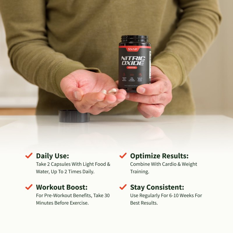 SNAP SUPPLEMENTS NITRIC OXIDE BOOSTER CAPSULES PRE WORKOUT MUSCLE BUILDER SUPPLEMENT, 60 COUNT