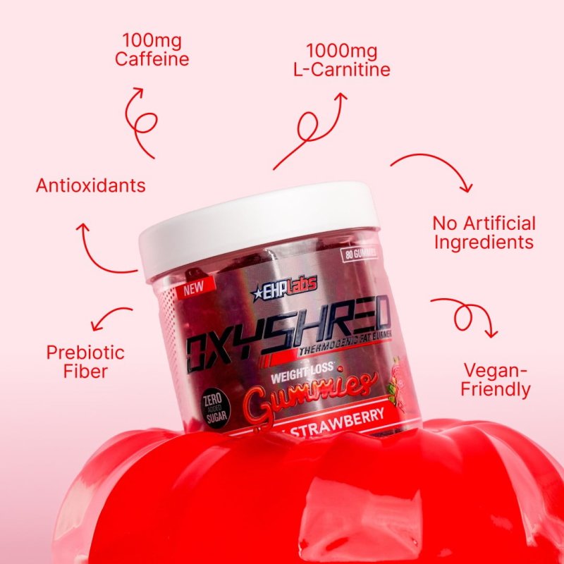 EHP LABS OXYSHRED STRAWBERRY WEIGHT LOSS GUMMIES 80 COUNT FAT BURNER SUPPLEMENT
