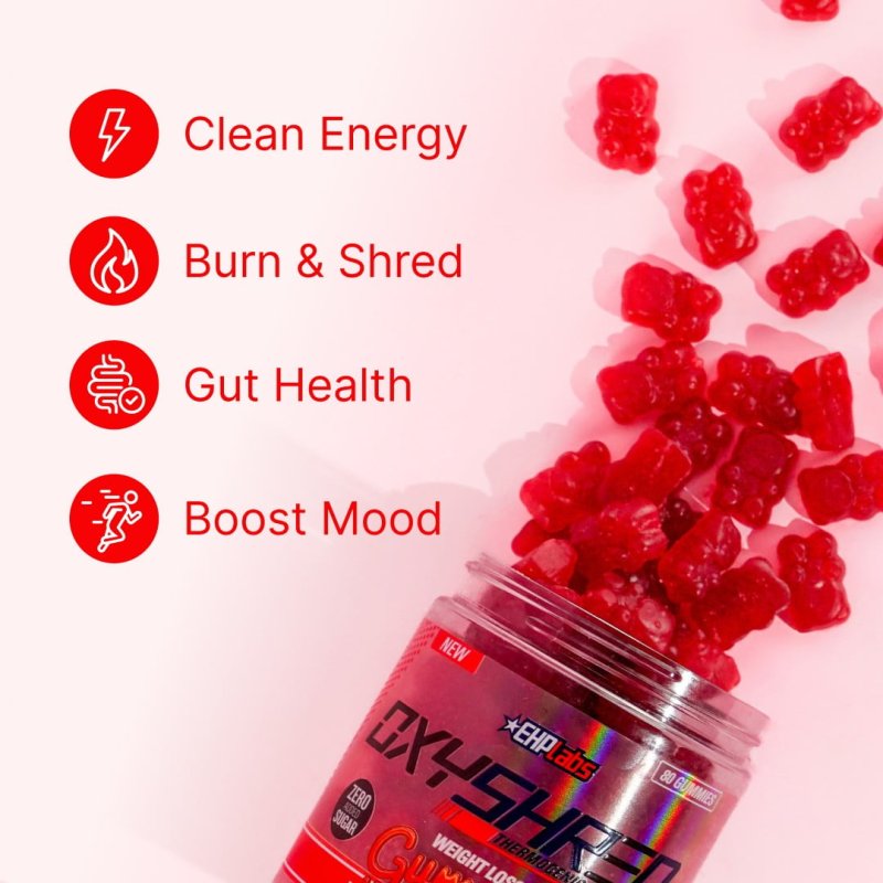 EHP LABS OXYSHRED STRAWBERRY WEIGHT LOSS GUMMIES 80 COUNT FAT BURNER SUPPLEMENT