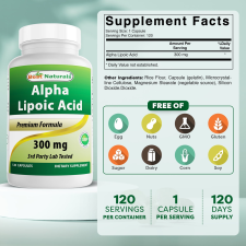BEST NATURALS ALPHA LIPOIC ACID 300 MG ANTIOXIDANT SUPPORT, 120 CAPSULES SUPPLEMENT