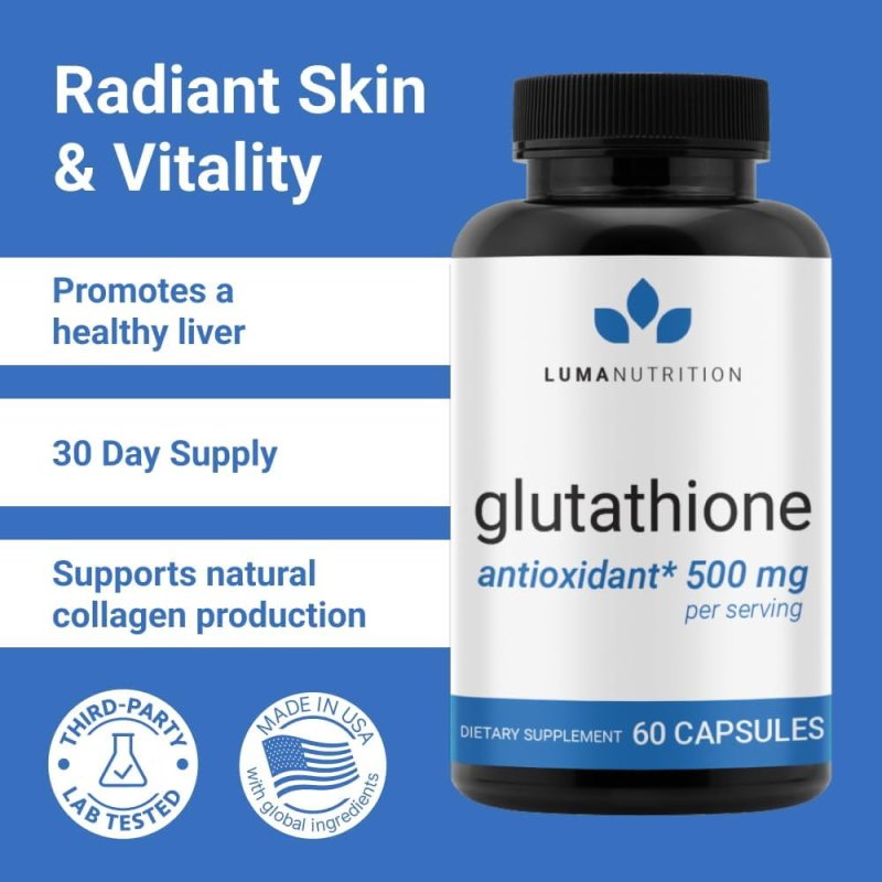 LUMA NUTRITION GLUTATHIONE 500MG CAPSULES ANTIOXIDANT LIVER SUPPORT SUPPLEMENT, 60 COUNT