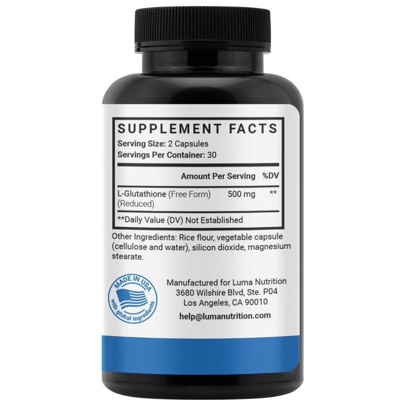 LUMA NUTRITION GLUTATHIONE 500MG CAPSULES ANTIOXIDANT LIVER SUPPORT SUPPLEMENT, 60 COUNT