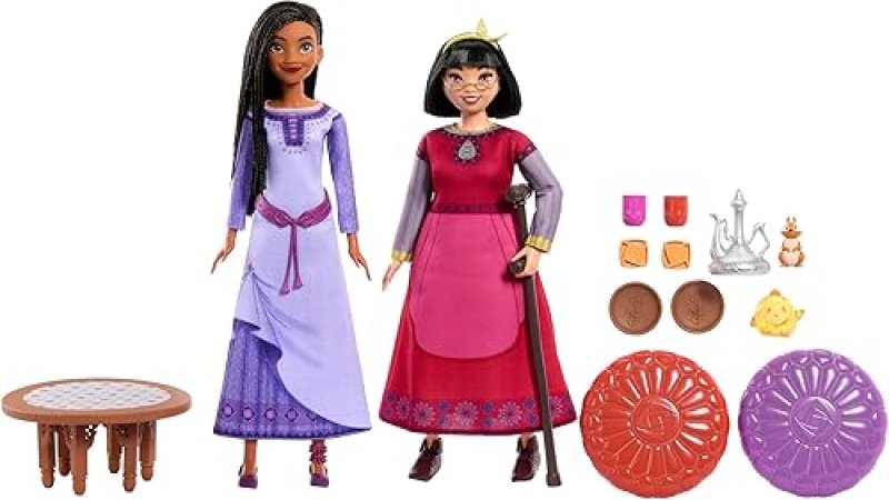 MATTEL DISNEY WISH BEST FRIENDS TEA TIME PLAYSET WITH ASHA DAHLIA DOLLS, 2 FIGURES ACCESSORIES