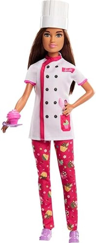 MATTEL BARBIE CAREERS PASTRY CHEF DOLL WITH REMOVABLE BAKING OUTFIT, HAT CAKE SLICE ACCESSORY