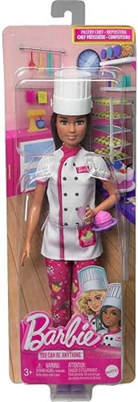 MATTEL BARBIE CAREERS PASTRY CHEF DOLL WITH REMOVABLE BAKING OUTFIT, HAT CAKE SLICE ACCESSORY