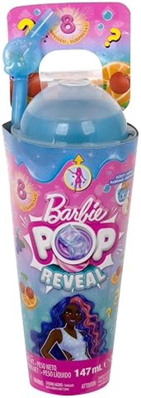 MATTEL BARBIE POP REVEAL DOLL FRUIT PUNCH SCENT BLUE HAIR 8 SURPRISES SLIME COLOR CHANGE PUPPY