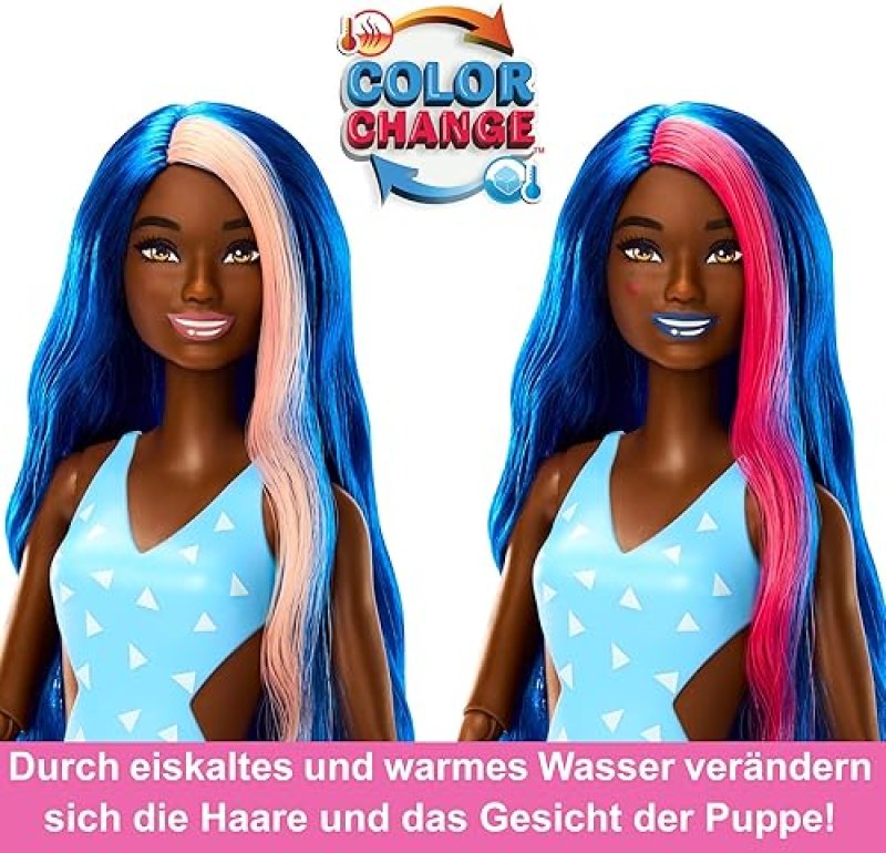 MATTEL BARBIE POP REVEAL DOLL FRUIT PUNCH SCENT BLUE HAIR 8 SURPRISES SLIME COLOR CHANGE PUPPY