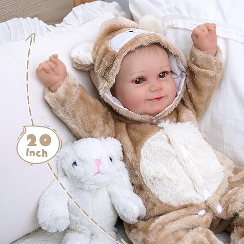 BABESIDE KHAKI BEAR ONESIE HAT SET FOR 17-22 INCH REBORN BABY DOLLS, GIRLS BOYS ACCESSORIES