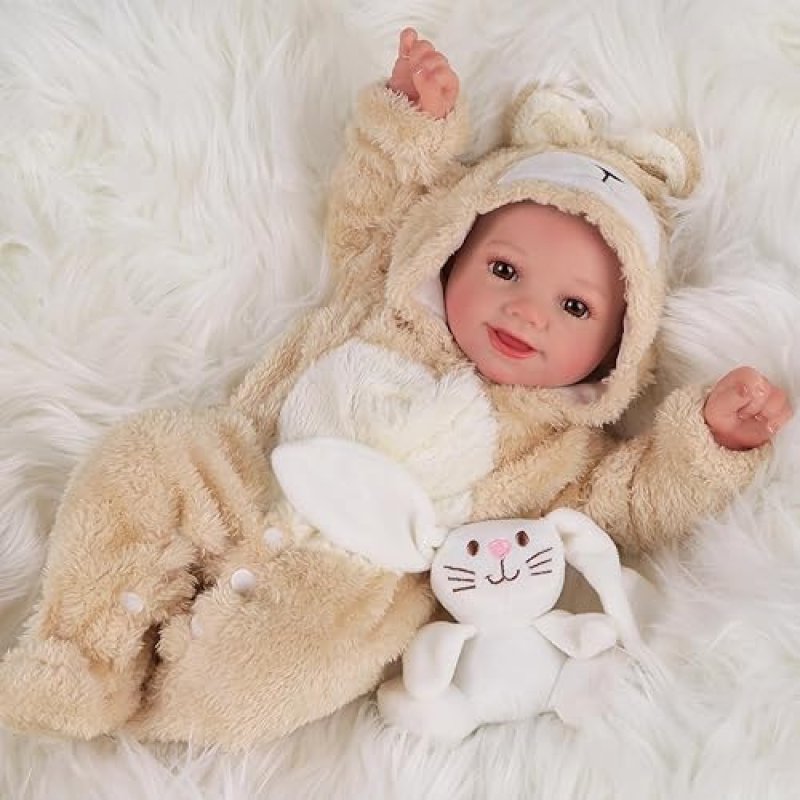 BABESIDE KHAKI BEAR ONESIE HAT SET FOR 17-22 INCH REBORN BABY DOLLS, GIRLS BOYS ACCESSORIES