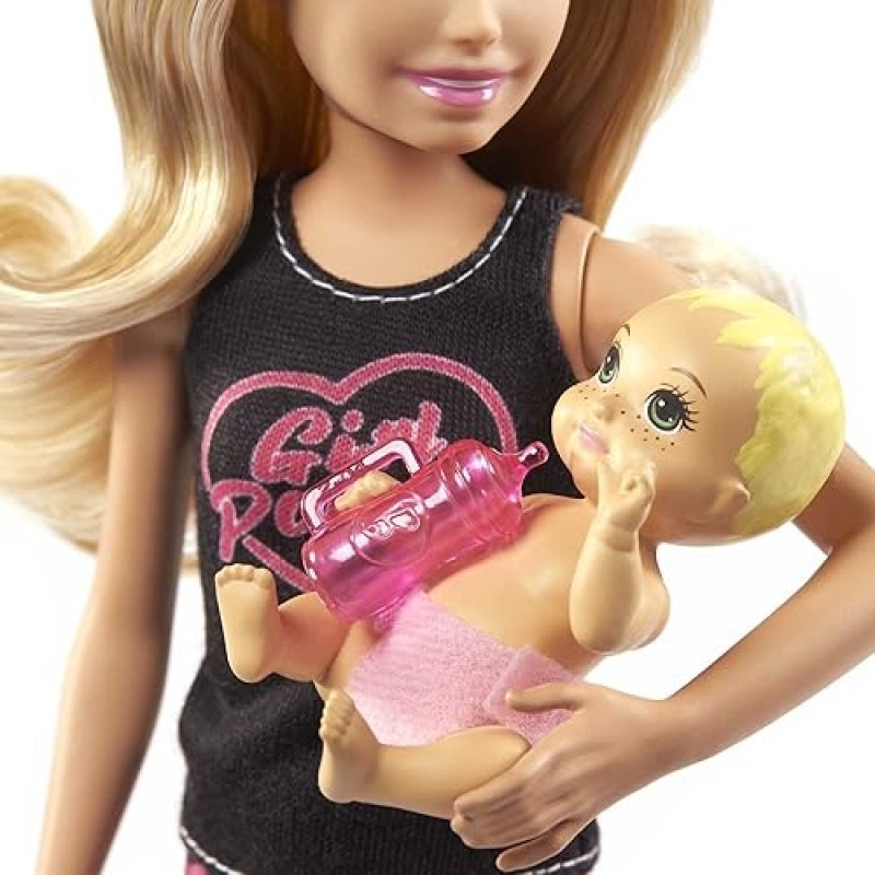 MATTEL BARBIE SKIPPER BABYSITTERS INC BLONDE DOLL WITH BABY 4 ACCESSORIES GIRL POWER SET