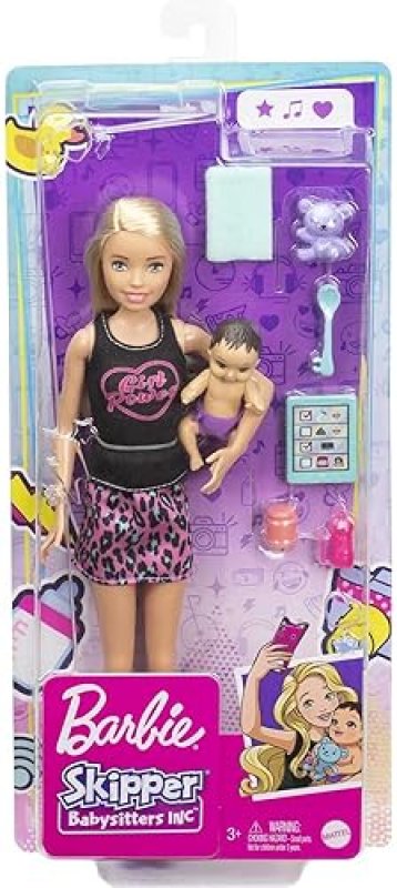 MATTEL BARBIE SKIPPER BABYSITTERS INC BLONDE DOLL WITH BABY 4 ACCESSORIES GIRL POWER SET