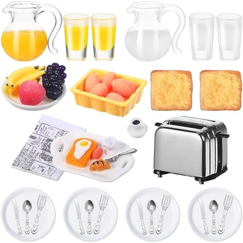 SUILUNG 44-PIECE 1 12 DOLLHOUSE MINIATURE BREAKFAST KITCHEN SET TOAST MAKER, BREAD, JUICE MORE