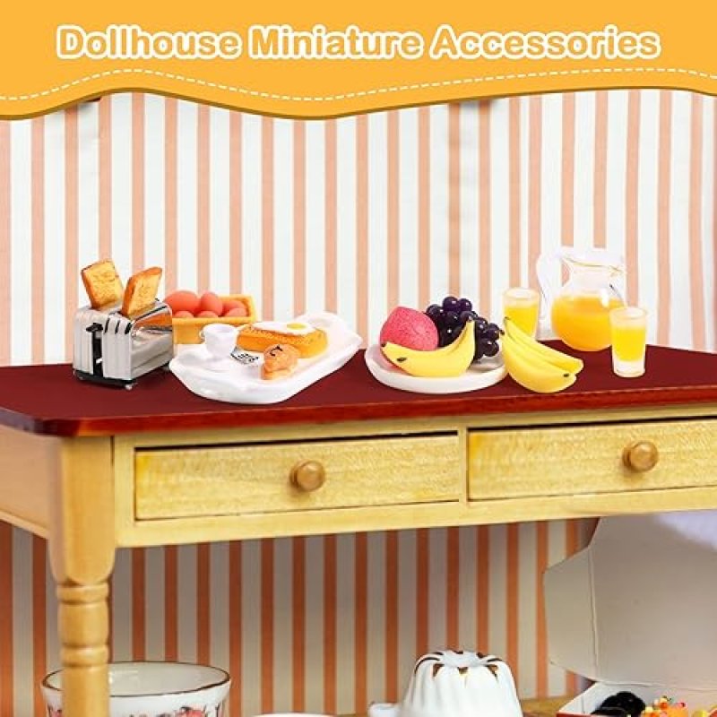 SUILUNG 44-PIECE 1 12 DOLLHOUSE MINIATURE BREAKFAST KITCHEN SET TOAST MAKER, BREAD, JUICE MORE