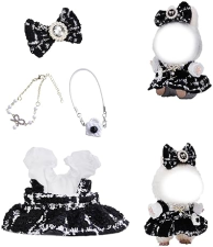 DOLL CLOTHES ACCESSORIES SET - 5-PIECE OUTFIT WITH DRESS, HAIR BOW, NECKLACE BAG