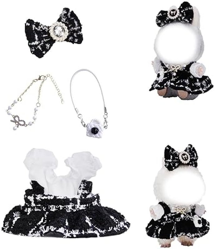 DOLL CLOTHES ACCESSORIES SET - 5-PIECE OUTFIT WITH DRESS, HAIR BOW, NECKLACE BAG