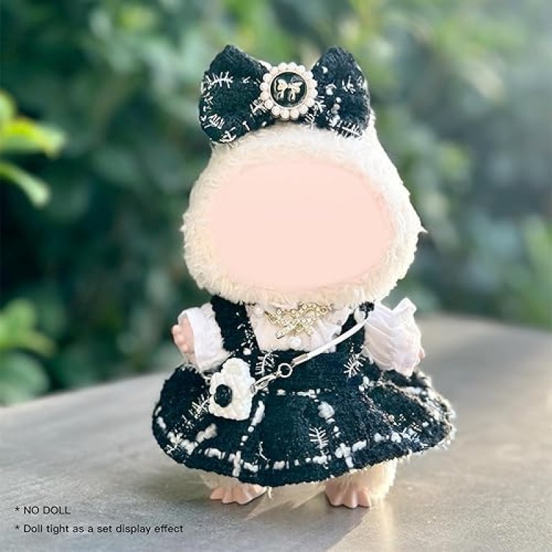 DOLL CLOTHES ACCESSORIES SET - 5-PIECE OUTFIT WITH DRESS, HAIR BOW, NECKLACE BAG