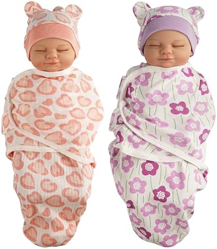 BABESIDE 2 SETS REBORN BABY DOLL BLANKETS HATS FOR 17-24 INCH NEWBORN DOLLS, PINK PURPLE