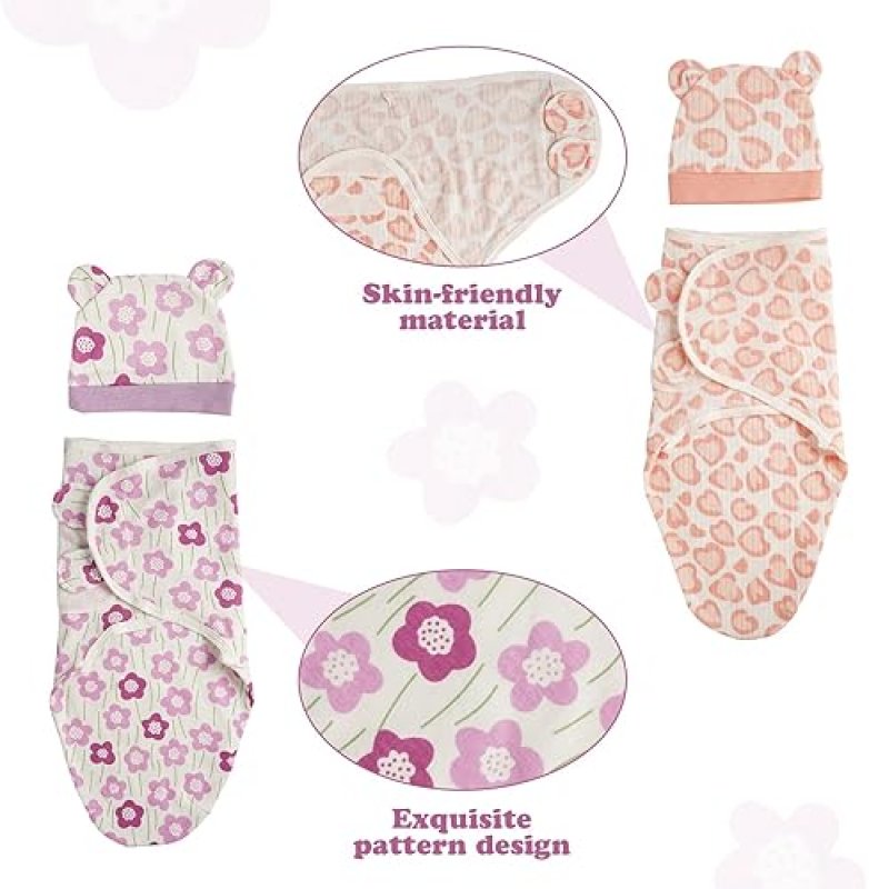 BABESIDE 2 SETS REBORN BABY DOLL BLANKETS HATS FOR 17-24 INCH NEWBORN DOLLS, PINK PURPLE