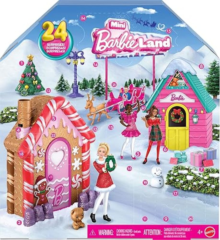 MATTEL BARBIE MINI LAND ADVENT CALENDAR WITH 1.5 DOLLS, 24 SURPRISES WINTER VILLAGE PLAYSETS