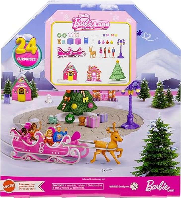 MATTEL BARBIE MINI LAND ADVENT CALENDAR WITH 1.5 DOLLS, 24 SURPRISES WINTER VILLAGE PLAYSETS